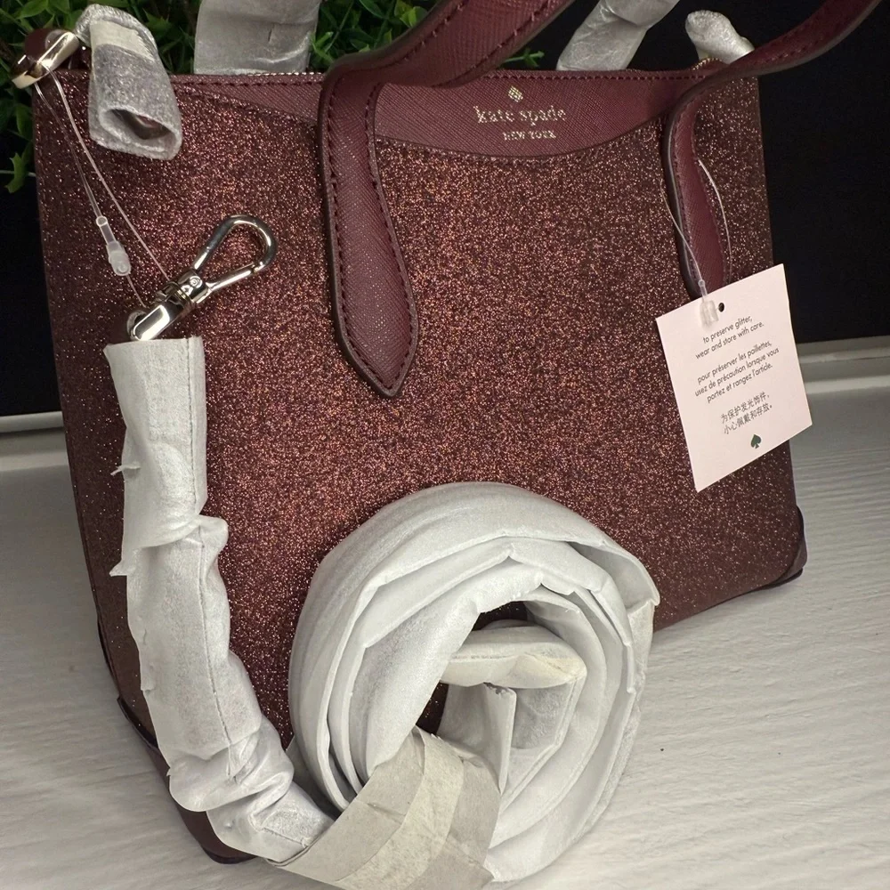 Kate Spade New York Glitter Satchel with Crossbody Strap Deep Nova NWT